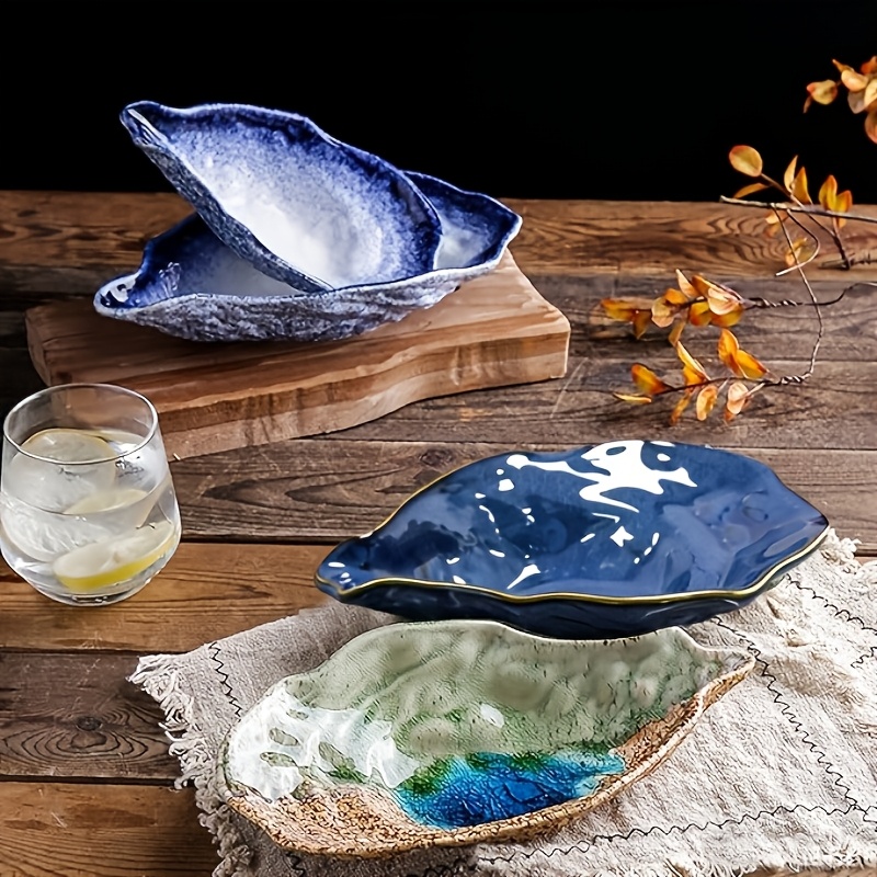 изображение предмета 2 шт. керамическая десертная тарелка в форме ракушки, креативный столовый прибор, риторический керамогранитовая суши сасими хорошая овальной для дома ресторанов и вагон-прицеп