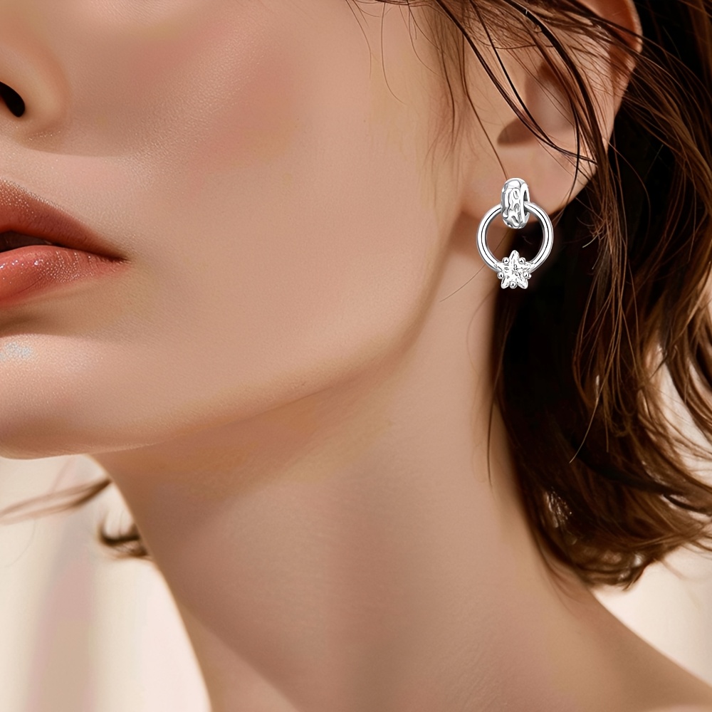 Women's Asymmetrical Star and Moon Stud Earrings, 925 Silver