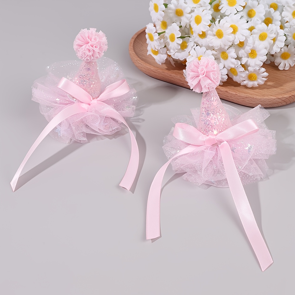 TEMU 2pcs Top Hat Hair Bow Clips For, Glitter Hat Hair Bow Barrettes, Gifts For, Tulle And Plush Ball Decor Clips, Boutique Hair Bow Accessories For