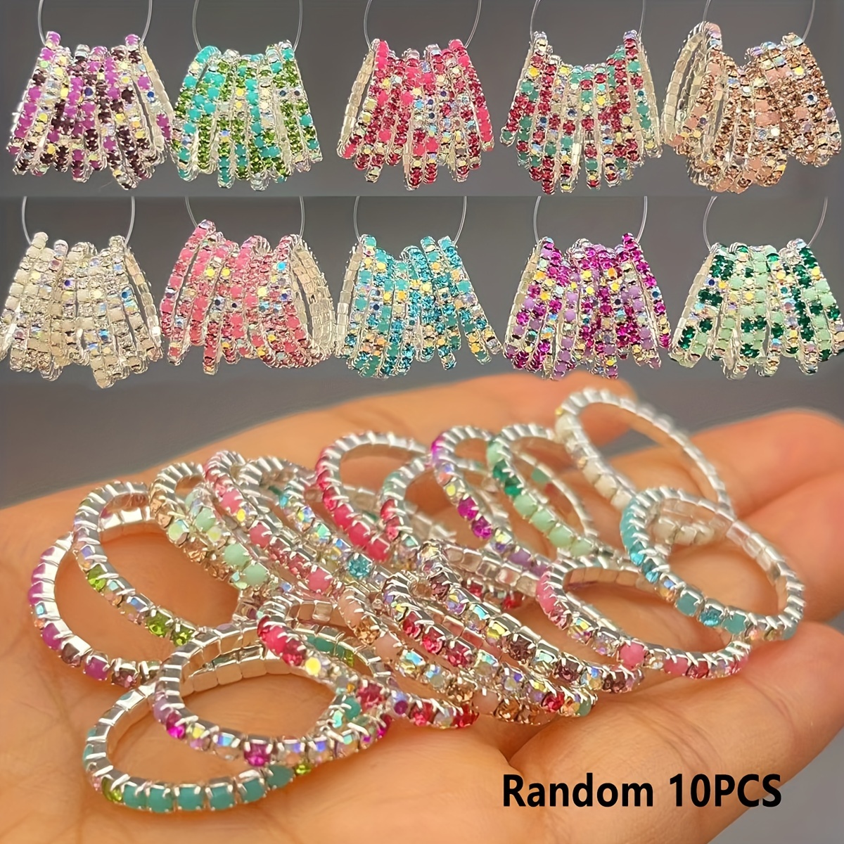 Women's Sparkling Rhinestone Elastic Rings Set