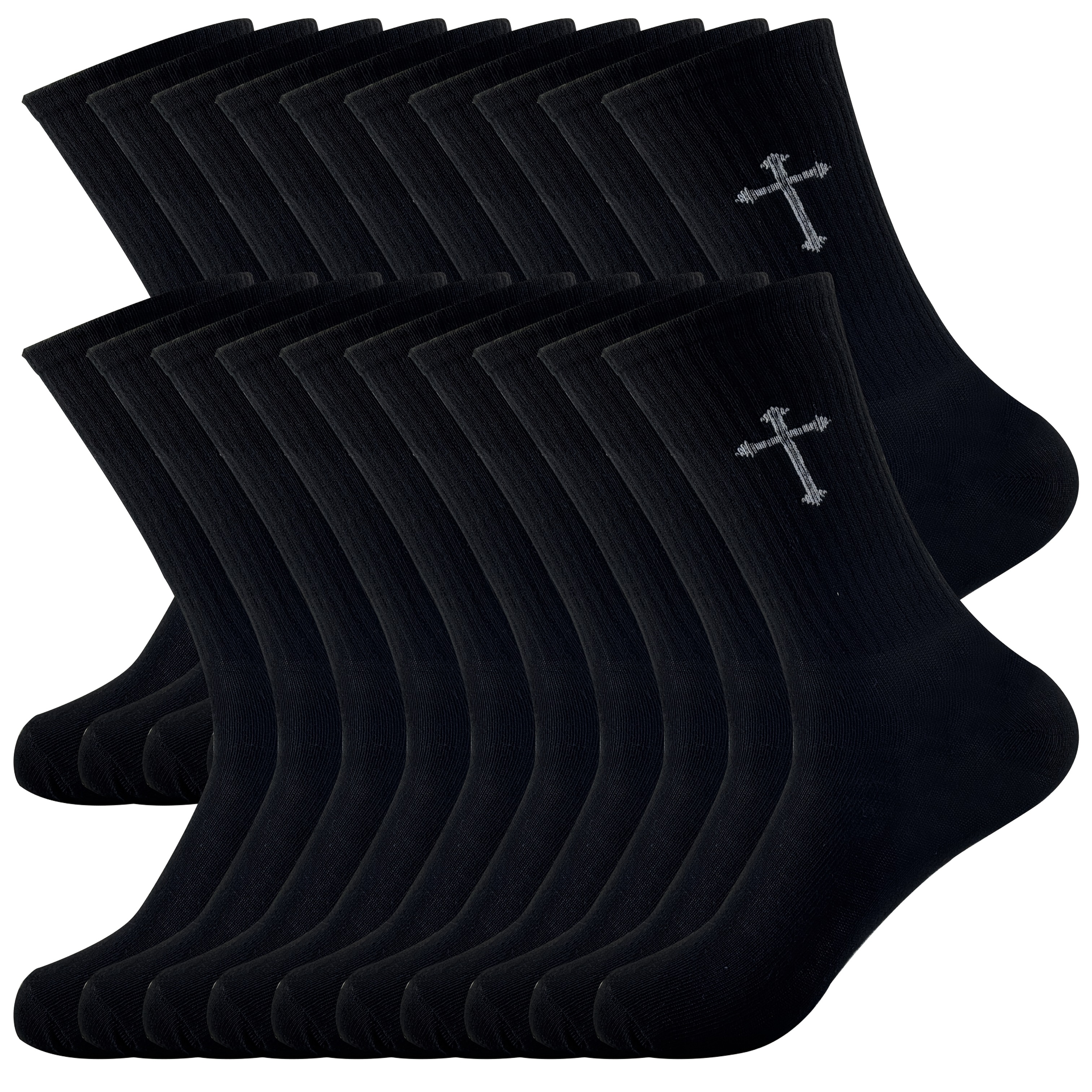 Image of 20-pair And Teen Black And White Mid-calf Socks, Fashionable And Versatile Heart, Letter, And Striped Pattern, Comfortable Socks, For Teenager