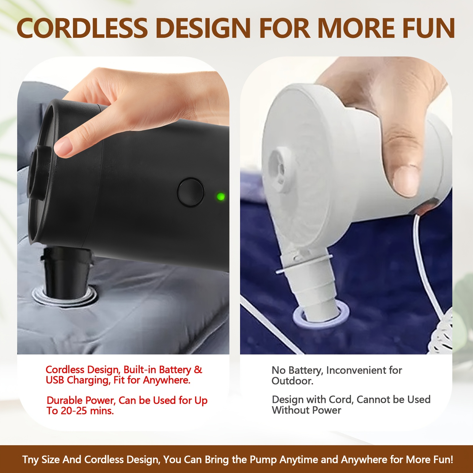 Pompa Elettrica Portatile 2-in-1 - Gonfiaggio E Sgonfiaggio, 3600mAh, Per Materassi E Piscine - Foto 7