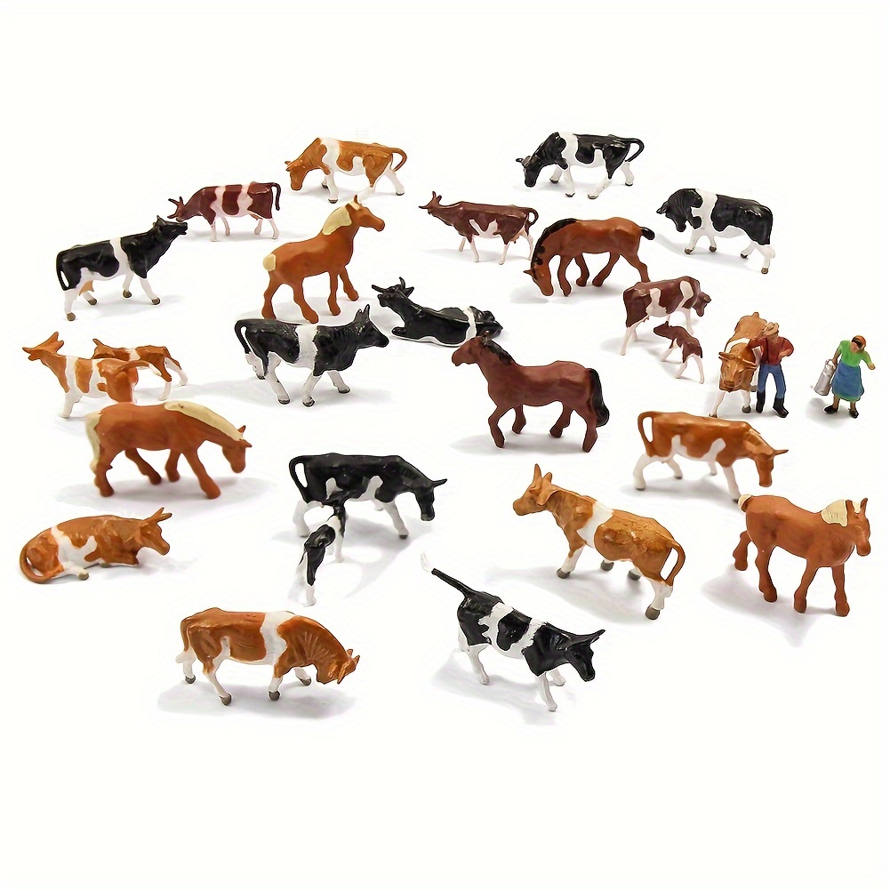 

16pcs Ho Scale Farm Animals Set - Mixed Color Plastic Cows And Horses With 2 Model Figures For 1:87 Scale Model Train Layouts, Adult Accessory