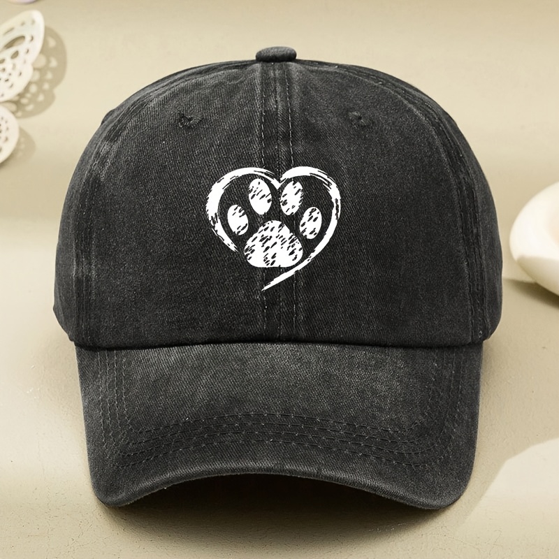 

Fashionable Outdoor Women's Washed Hat With Hollow Dog Paw Print, Old Dad Hat, Vintage Trade Baseball Cap, Hot Selling Sun Hat