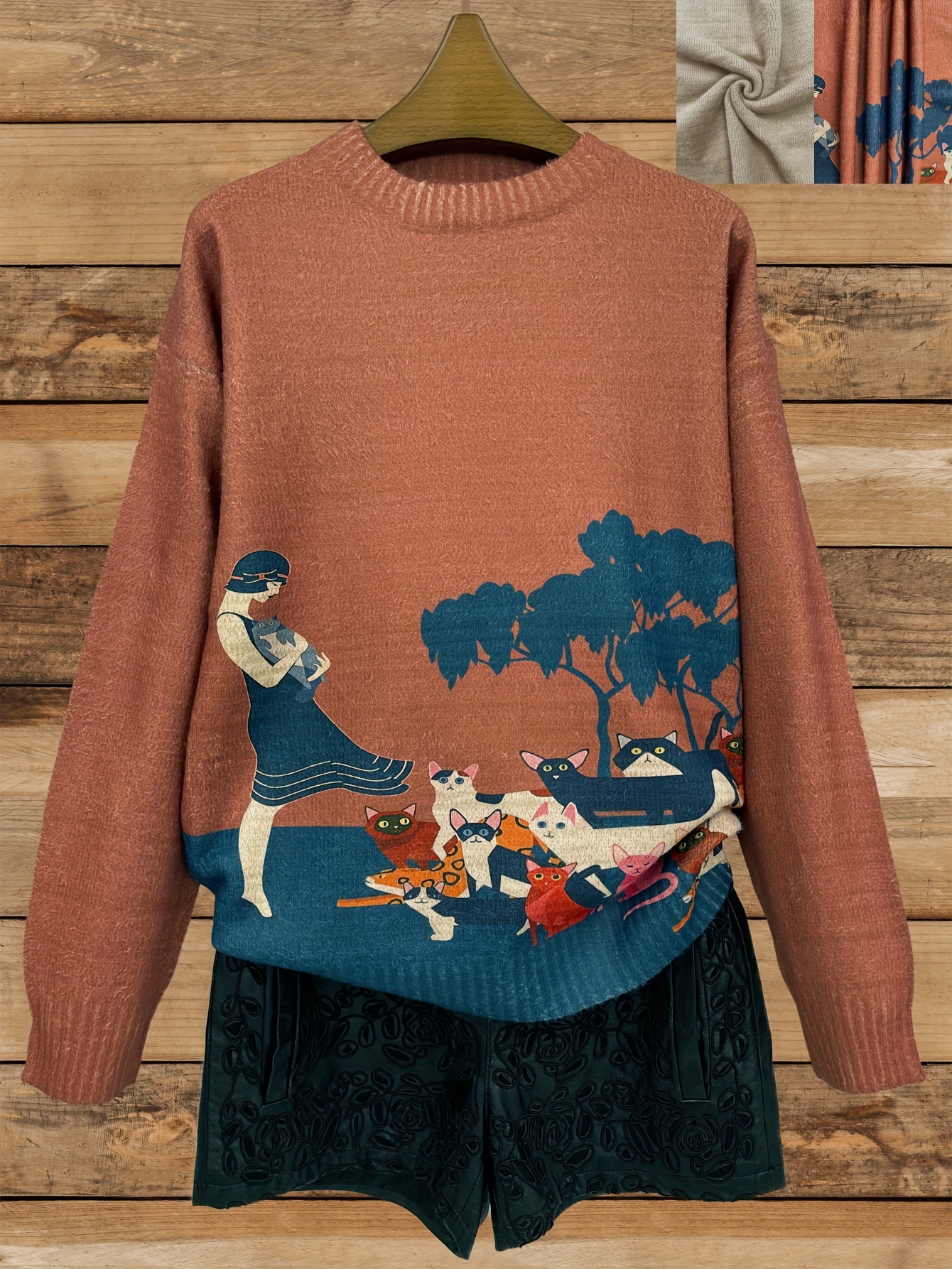 ★Fallett★CAT PRINT LONG SLEEVES Girls Long Sleeve Leopard Cat Top - Ladies And Gentlemen