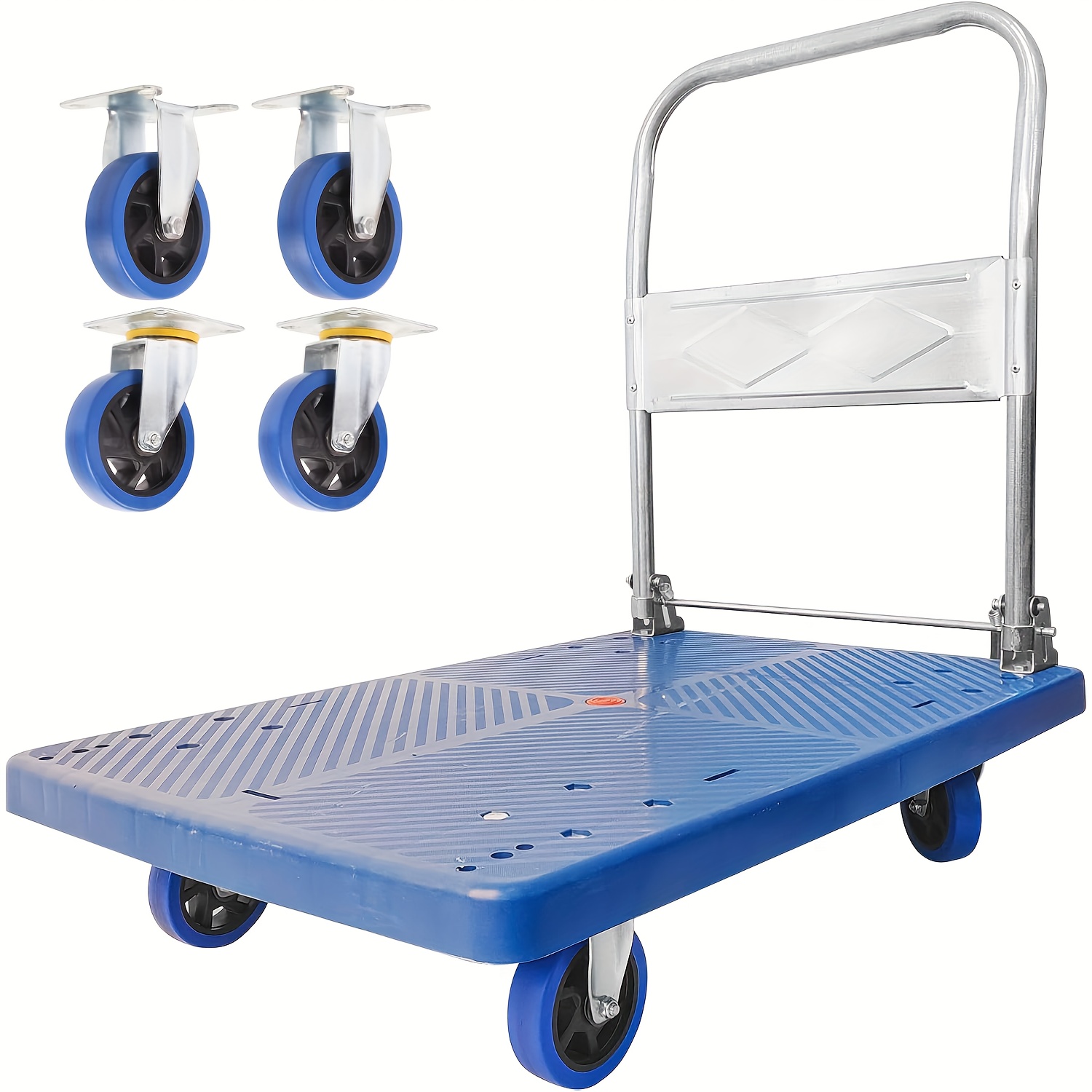 Carrito de compras plegable, carrito plegable de dos niveles con una caja,  carrito utilitario resistente con ruedas giratorias giratorias de 360°