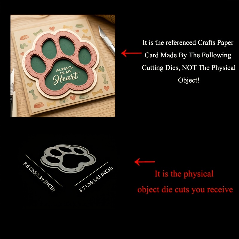 TEMU 1pc Dog Paw Cutting Dies, Dog Lovers Crafts Projects Die Cuts For Card Making, Dog Themed Party Paper Crafts Embossing Tempalte Stencils Dies,
