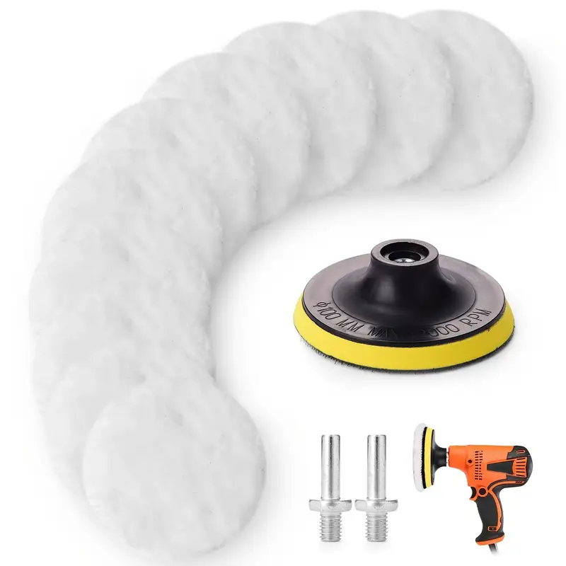 80mm Wool Polishing Pad Kit For Drill – 3 Grits Coarse, Medium, Fine – Hex Shank