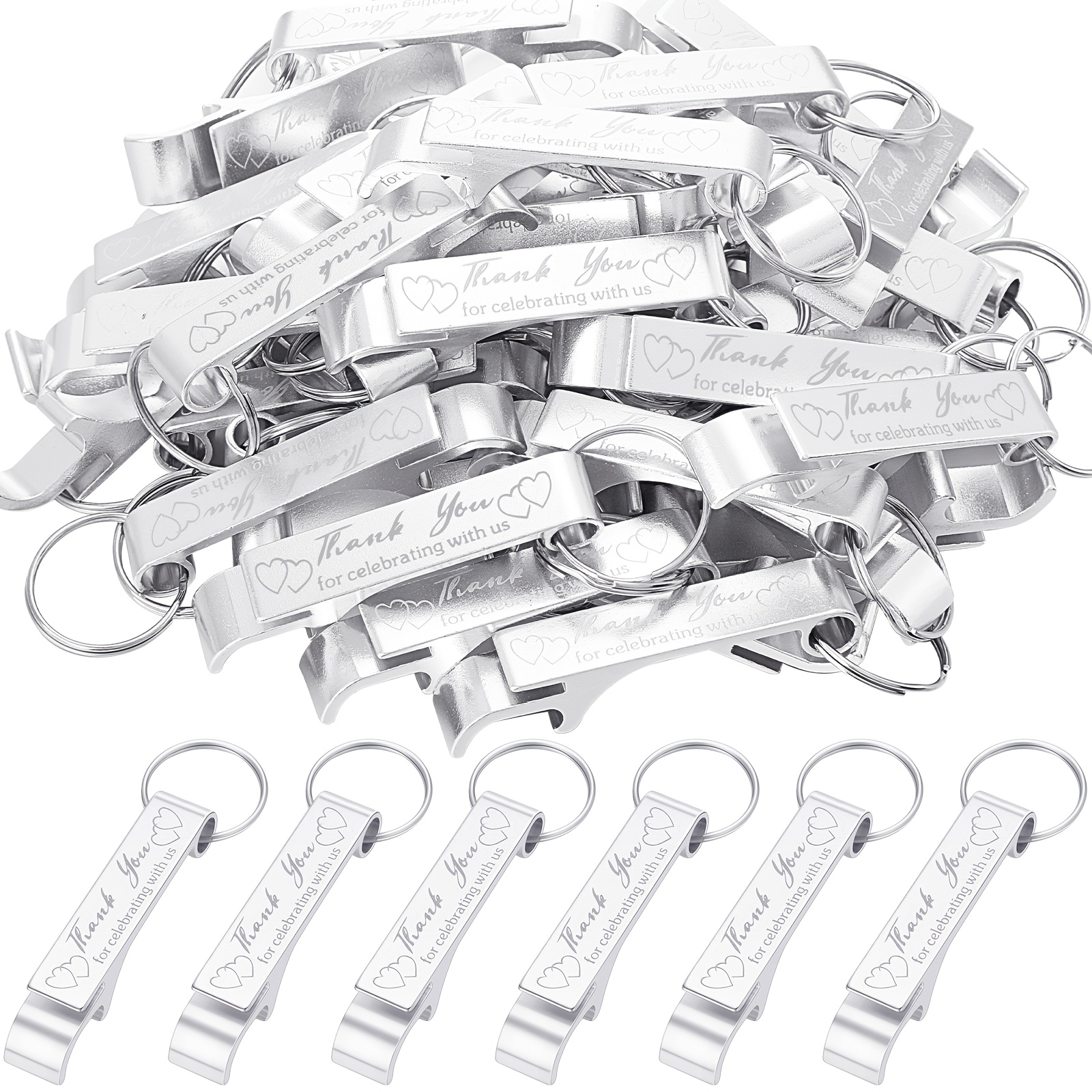 TEMU 100pcs Bottle Opener Keychain Bulk Thank You Wedding Favors For Guests Aluminum Wine Beer Opener Engraved Wedding Guest Gifts For Birthday Party