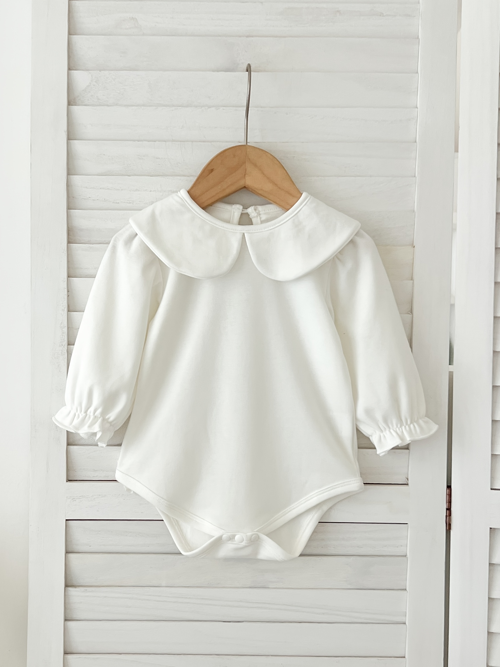 A8010 Baby Girl'S Long Sleeve Romper Soft Bodysuit with Puff Sleeves,  Loose Fit Casual Outfit for Spring Fall, White, Baby Girl Clothes, E