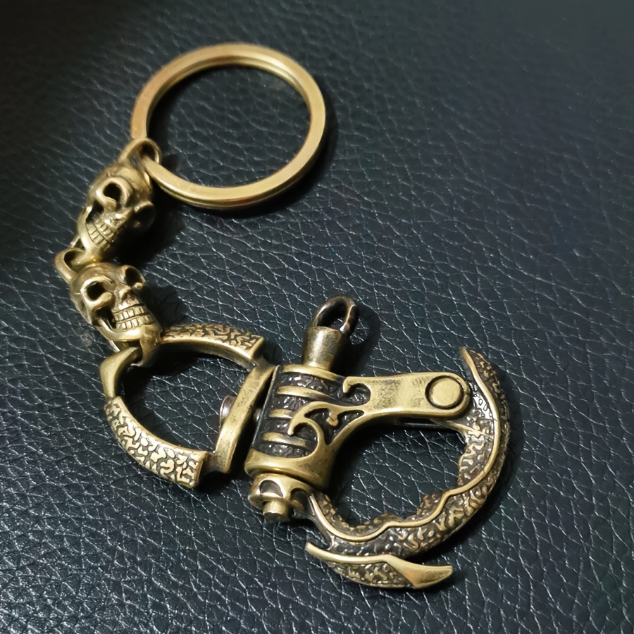 Handcrafted Vintage Brass Skull Keychain - Gothic Pirate Biker Accessory with Intricate Floral Design, Durable Metal Key Ring for Men, Goth Accessories, Edgy Accessory, Intricate Craftsmanship