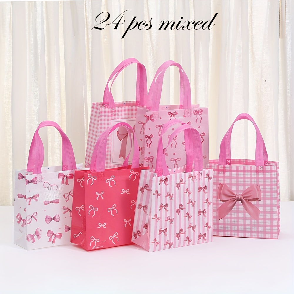 TEMU Small Tote Bags With Handles In Pink, Designed For Party Favors, Featuring 6 Different Styles For Birthdays And Weddings., Christmas, Halloween