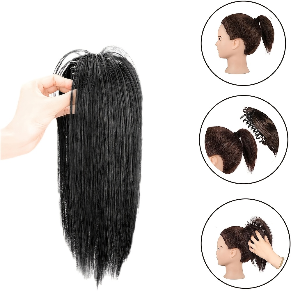 1pc womens synthetic claw clip ponytail extension medium long straight hair   natural look daily   accessory details 2