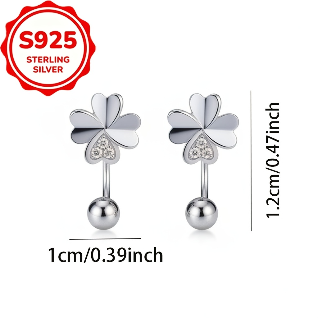 2pcs S925 Sterling Silver Four-Leaf Clover Hook & Stud Earrings