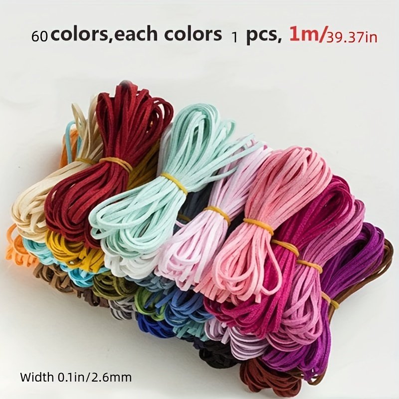 Image of 2d Flat - 60pcs 60colors Microfiber Flat Leather Beading Wire Faux Suede Cord For Bracelet Necklace Beaded Jewelry Making Art Crafts