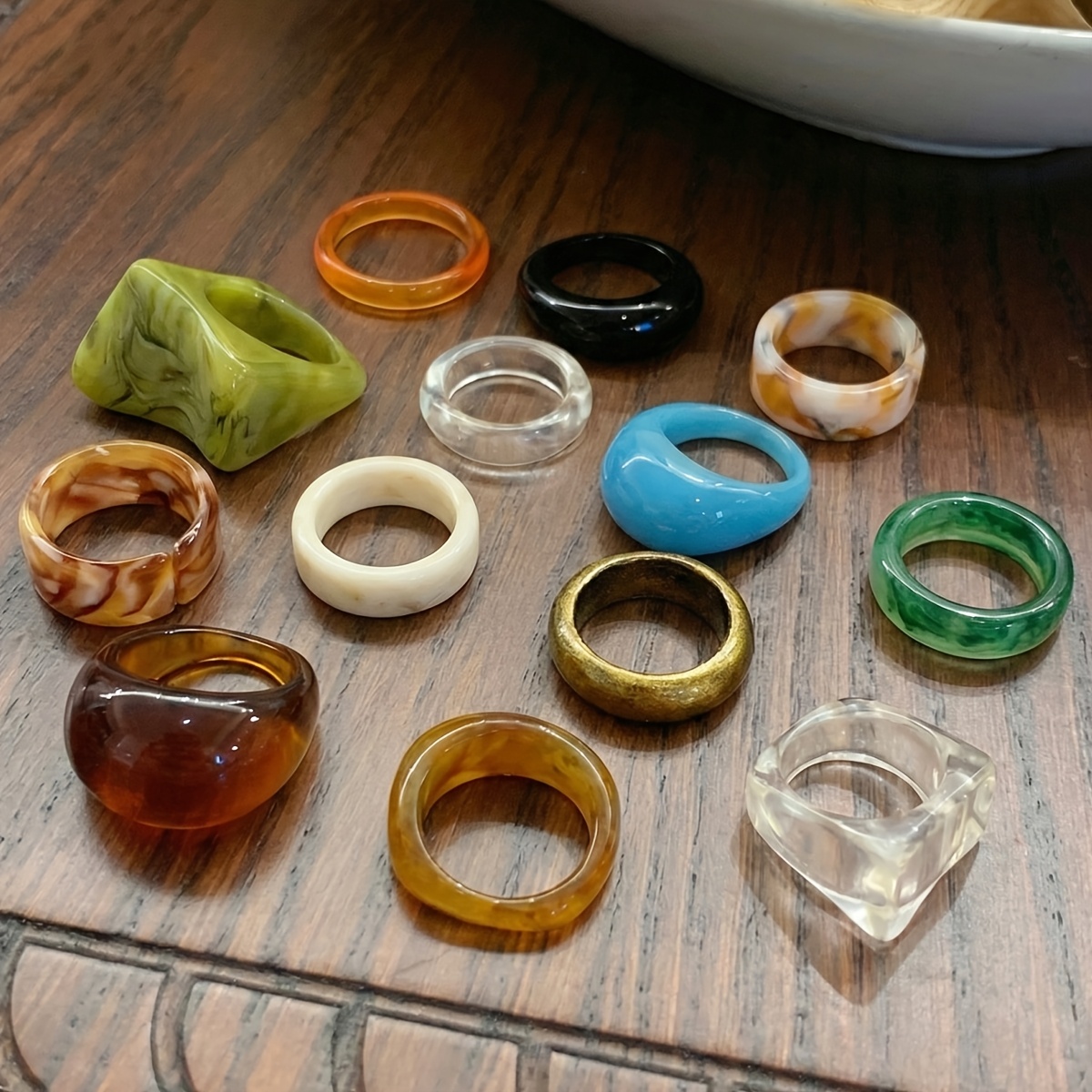 TEMU 15pcs Set Of European And Style Resin Stackable Ring, Women's Easy Temperament Versatile Ring, Suitable For Music Festivals, Carnival Parties,