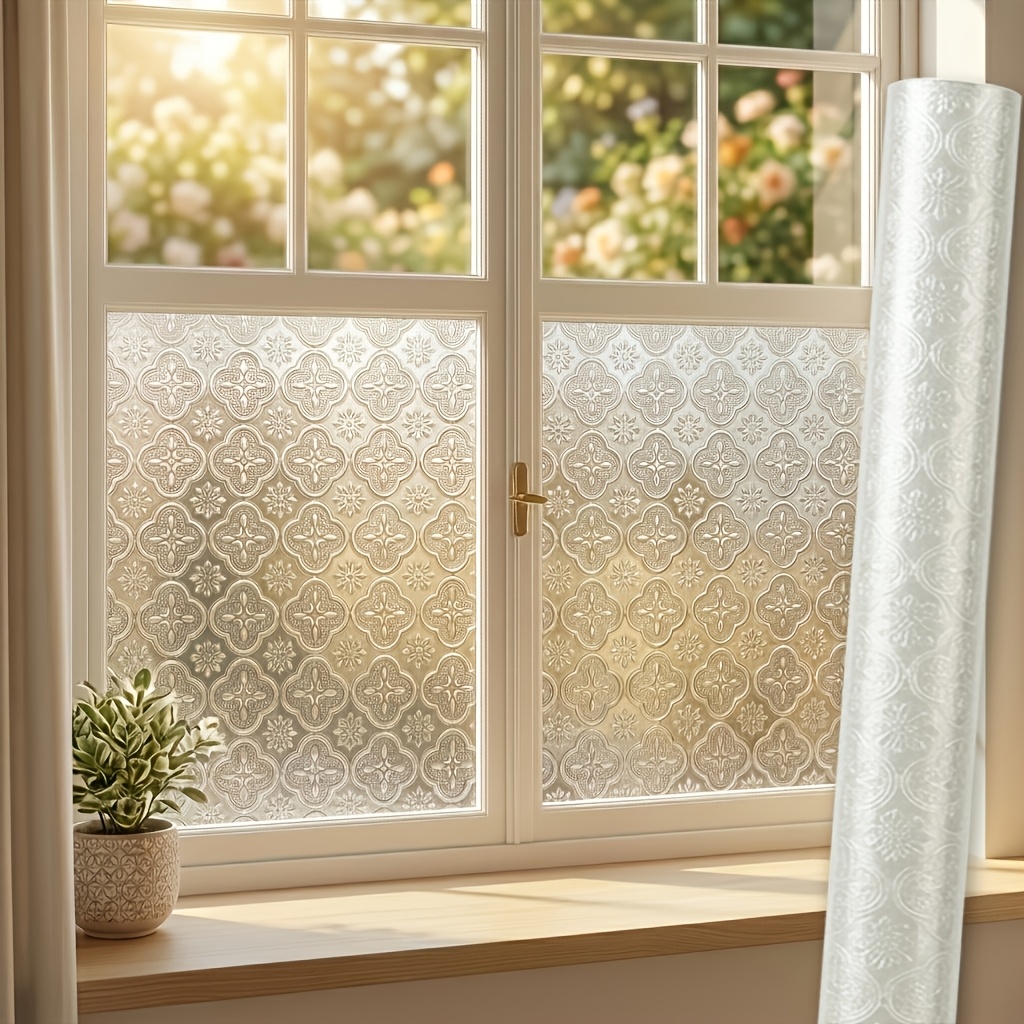 TEMU Glass Film With 3d Embossed Texture, Frosted Privacy Protection, Protection, Sunshade, And Heat Insulation. Adhesive-free Self-adhesive With
