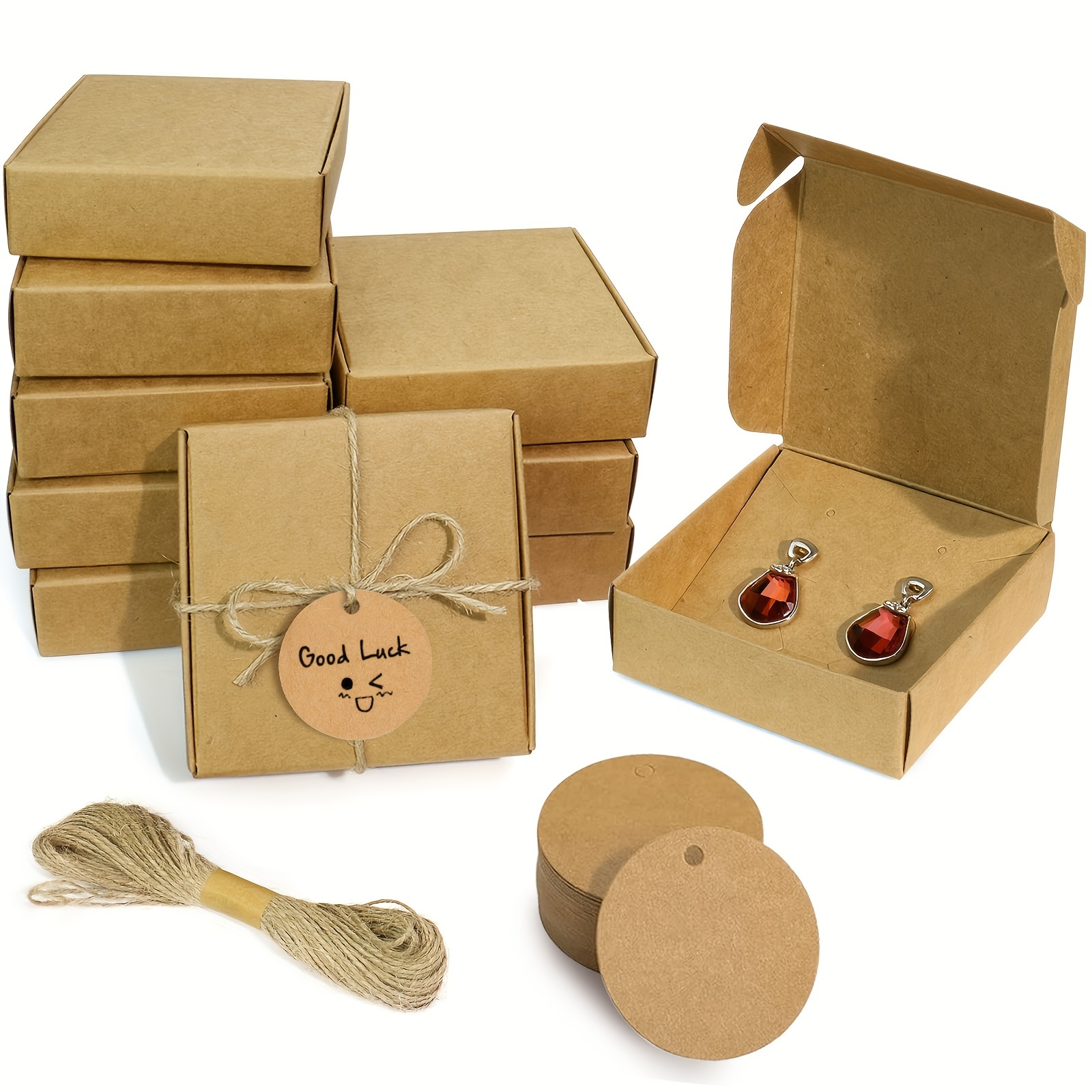 set de  /50 cajas de regalo de papel   para joyería, 3.15×3.15×1 pulgadas, con etiquetas   y cuerda de  , ideal para empaquetar y exhibir collares, aretes, anillos, pulseras. suministros prácticos y convenientes.