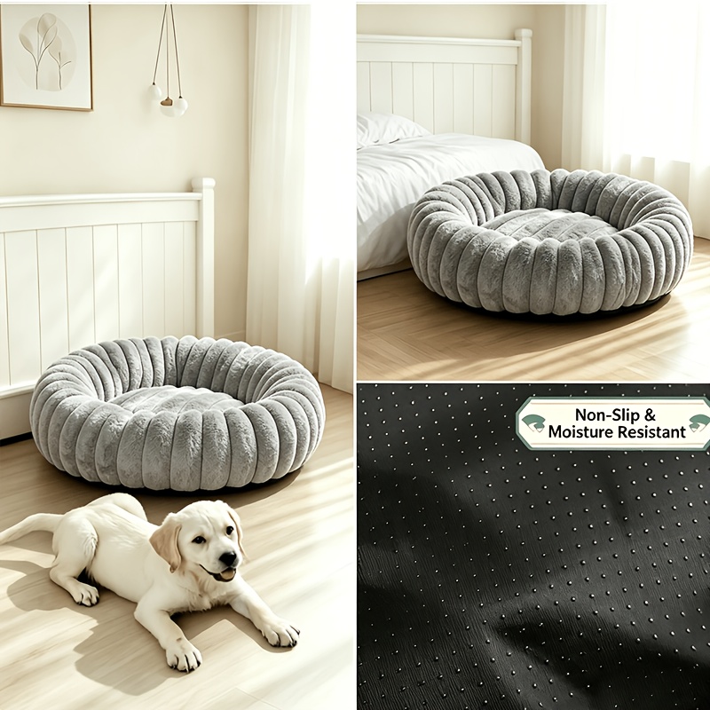 1pc round plush cat bed for indoor cats soft pet bed cushion anti slip bed mat for small to medium dogs kittens machine washable pet sleeping nest for winter Product details 8