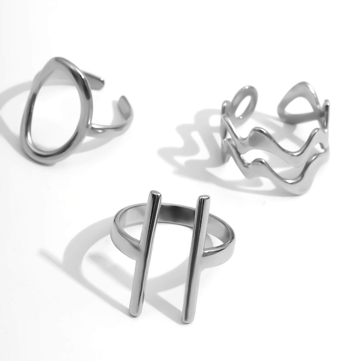 TEMU Set di 3 anelli da donna in acciaio inossidabile con irregolare regolabile, anello in metallo stile hip hop, idea regalo