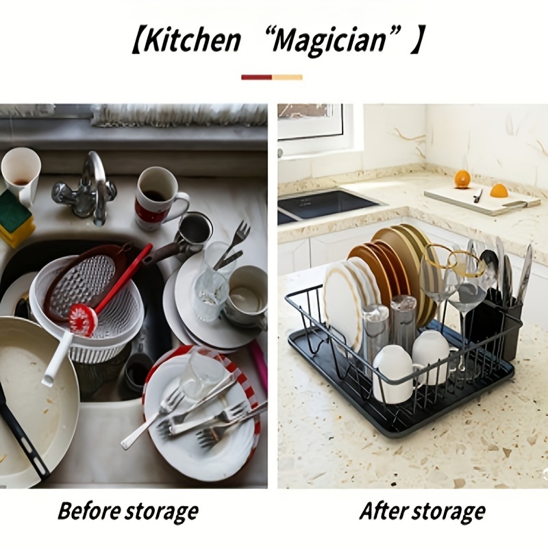 1pc metal 1 2 layer bowl dish rack space saving countertop organizer with drain basket chopsticks holder cutlery storage for   kitchen sink areas contemporary kitchenware   water drainage Product details 7