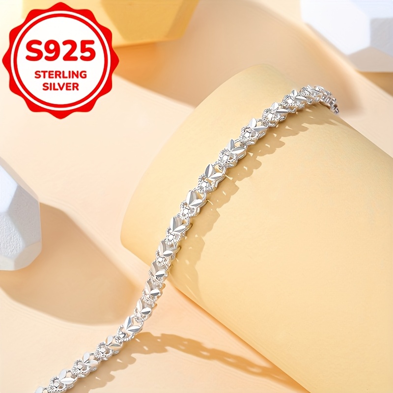 TEMU 1pc S925 Chain Woven Women's Bracelet, Cool Hip-hop Sparkling Chain Bangle, Hypoallergenic, Suitable For Daily Wear, Parties, And Vacations, A