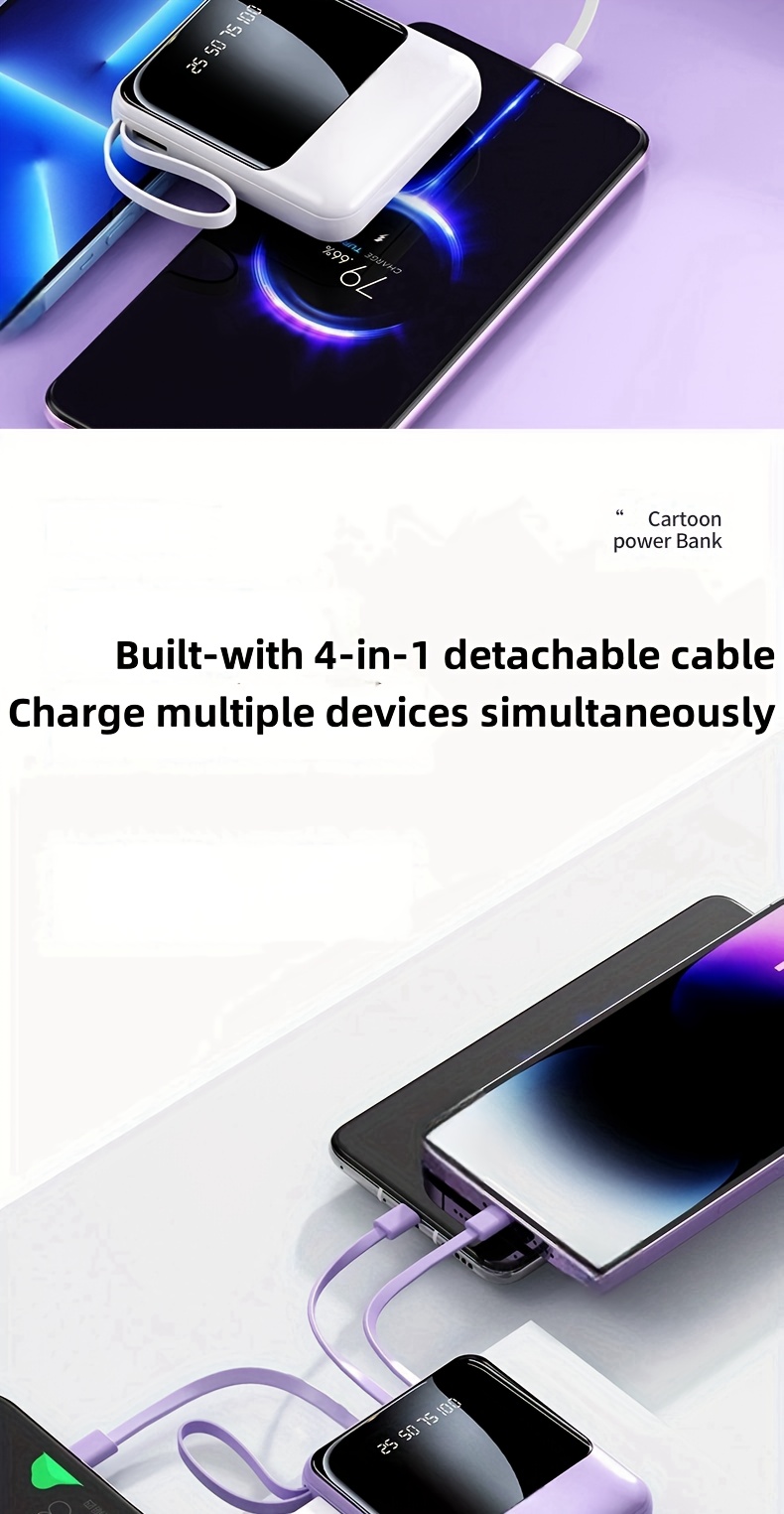 10000mah capacity small size big power this mini portable power bank features a with a built in 4 in 1 multifunction cable supporting 5v2a fast charging   travel business keeping your devices powered   valentines day gift Product details 3