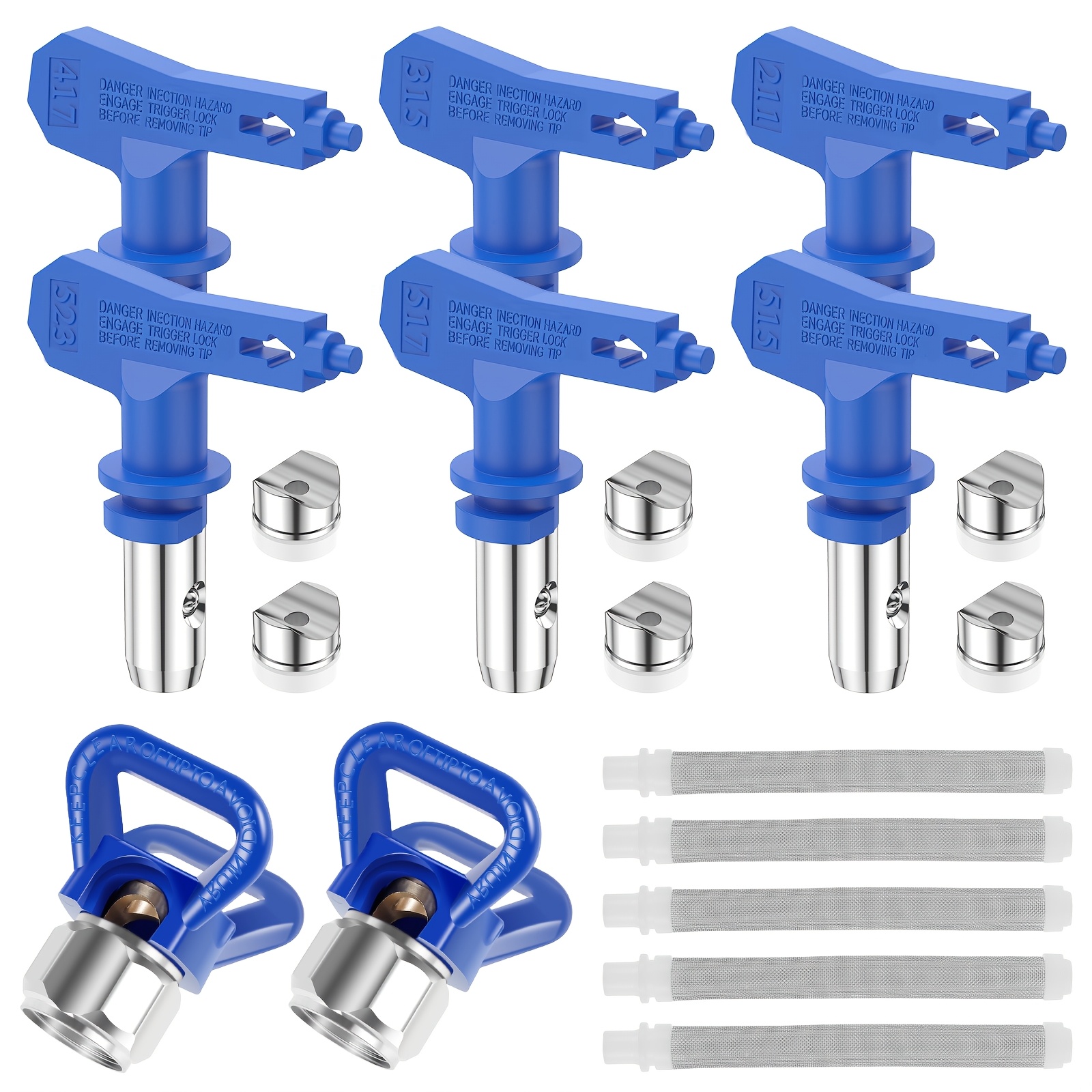 TEMU 13pcs Airless Paint Nozzles Set (211/315/415/515/517/523)   2 Nozzle Seats   5 Gun Filters | Reversible Spraying Tips
