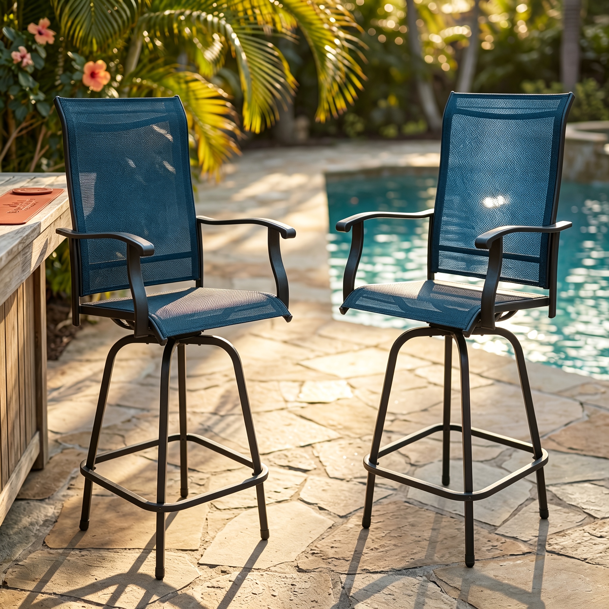 Outdoor High-Back Rotating Dining Chair (2pcs Set/ 4pcs Set, All-Weather 360° Rotating High-Backed Outdoor Patio Dining Chair, Forged Carbon Steel Fabric Patio Chair Set, Suitable for Patios, Lawns And Gardens (Blue/Black/Brown/Grey))