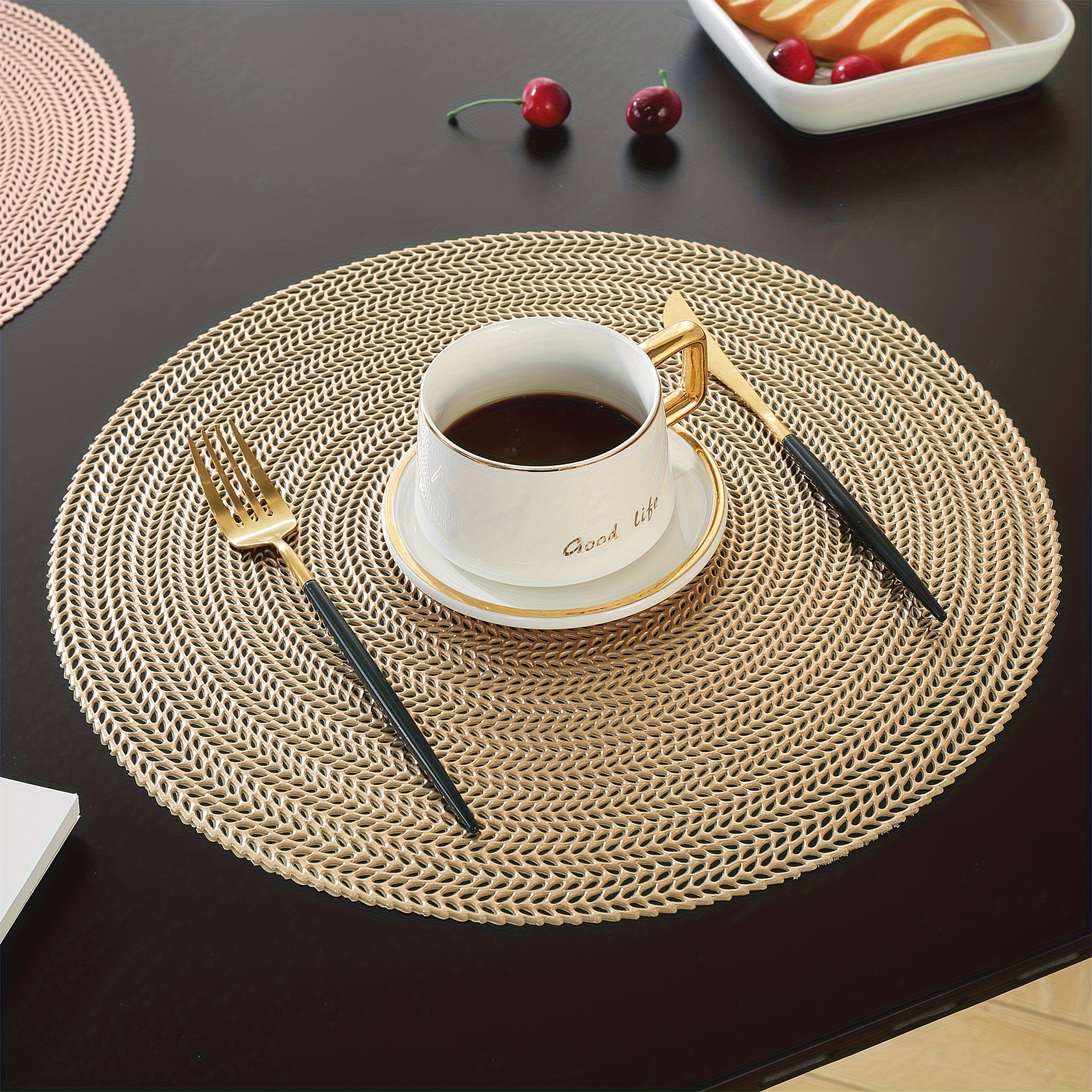 

6/8 Pack Round Pvc Place Mats, Non-slip Dining Table Mats For Wedding, Christmas, Parties, Heat Resistant Woven For Home And Kitchen Tabletop Decor - Hand Wash Only