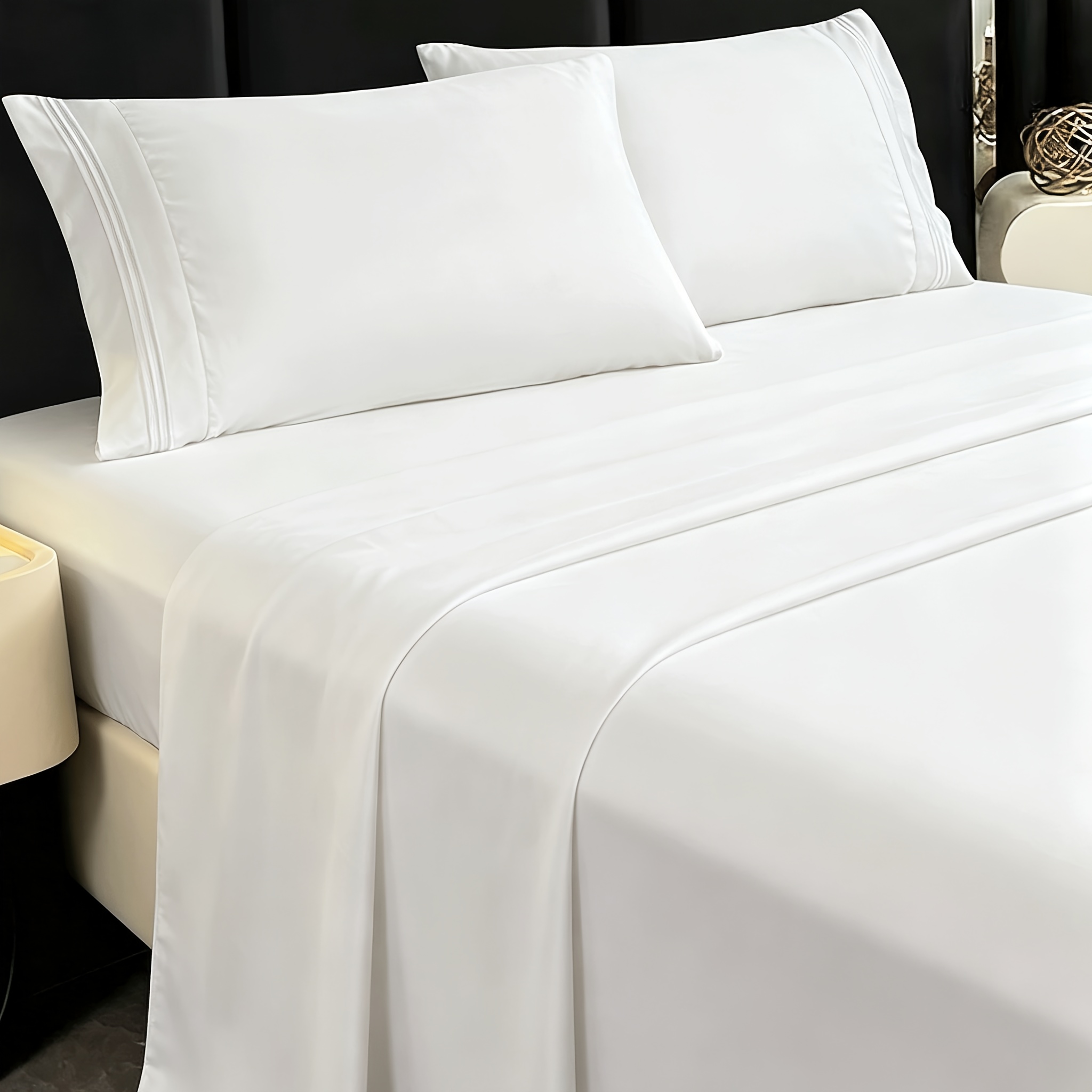 TEMU Juego de sábanas de lujo ultra suaves de 4 piezas, sábana ajustable y fundas de almohada bordadas, con bolsillos profundos de 12 pulgadas. Ropa