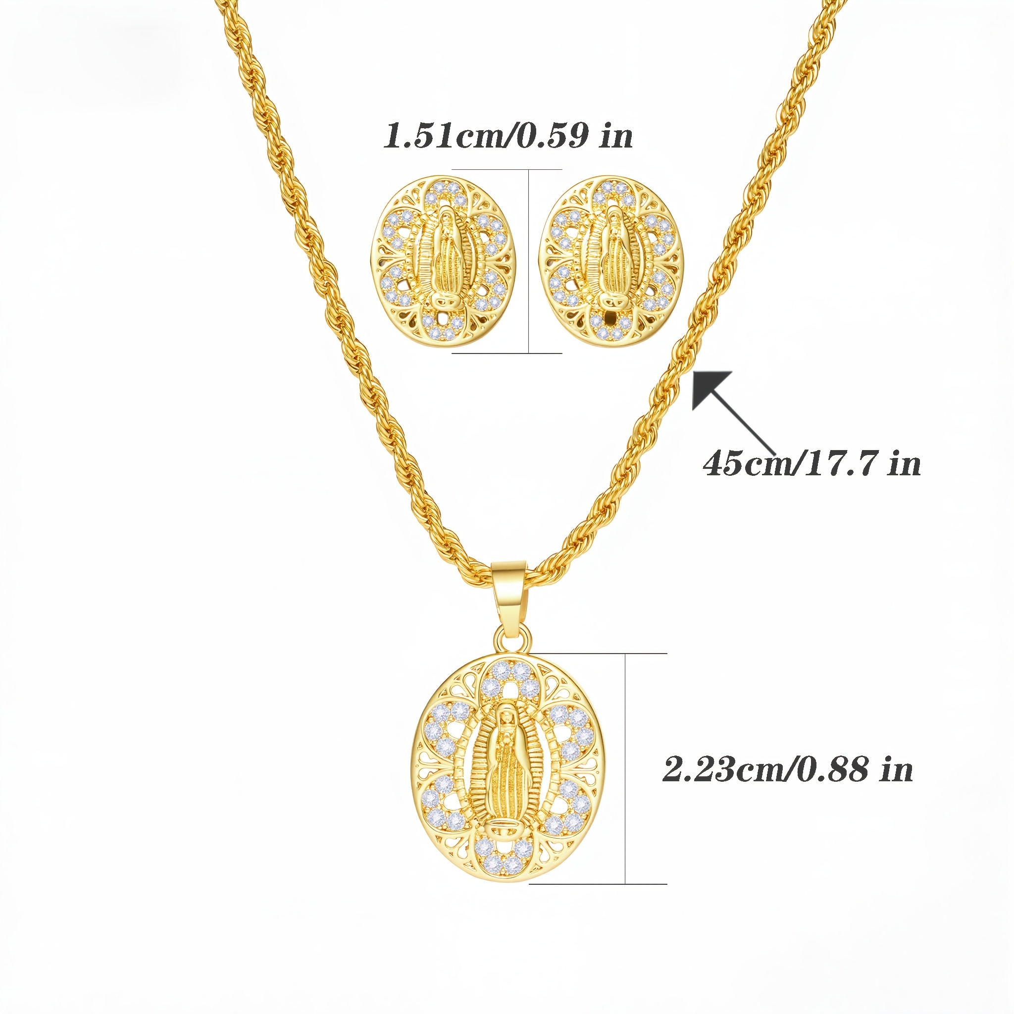 18K Gold Plated Vintage Virgin Mary Jewelry Set