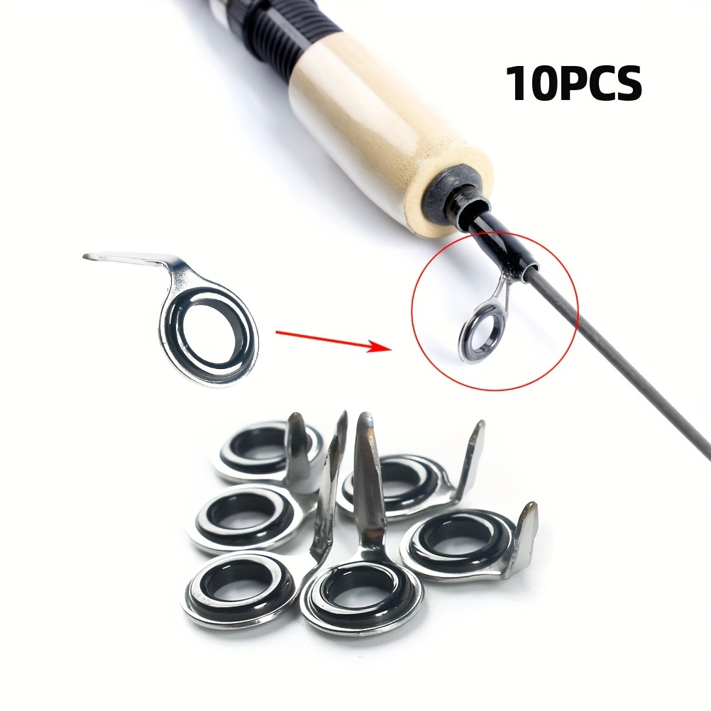 9 Pieces Fishing Rod Repair Kit, Double Legs Fishing Rod Guides Rings,  Stainless Steel Rod Top Tips Replacement Ceramic Guide Rod Eyelet (Gold,  Black)