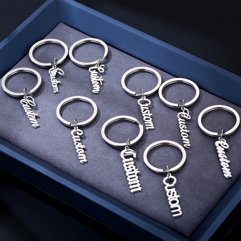 

1pc Custom Name Tag Keychain Personalized Letter Stainless Steel Key Chain Ring Anti-lost Pet Tag Valentine's Day Mother's Day Father's Day Birthday Gift