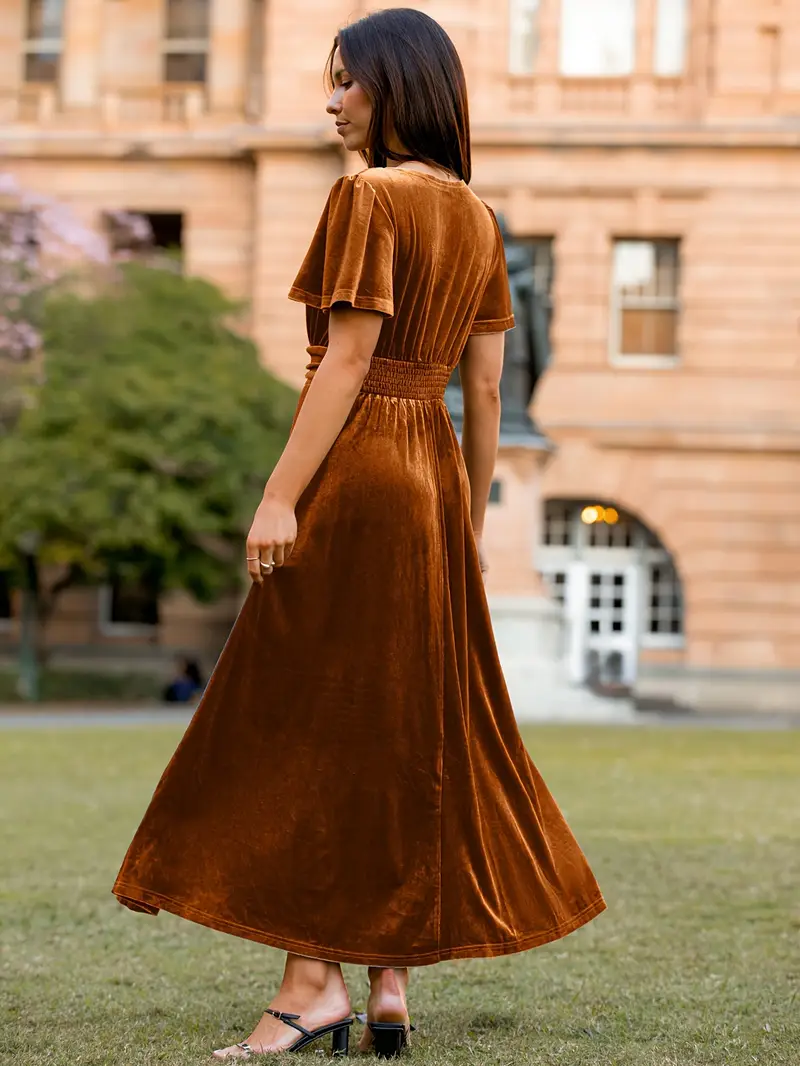 brown velvet dress Baltic Born Womens Veronica Maxi | Espresso This velvet midi dress in a rich chocolate brown features a contemporary slash neckline and cap sleeves womens velvet maxi dress v