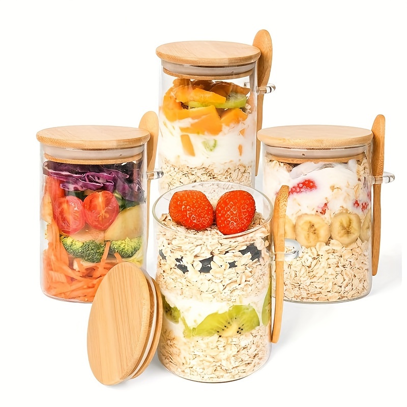 

1/4pcs Container Lid And Spoon, 17oz Tea Jar Spoon And Lid, Chia Pudding, Jar Lid Use For , Preserving, And Dry .