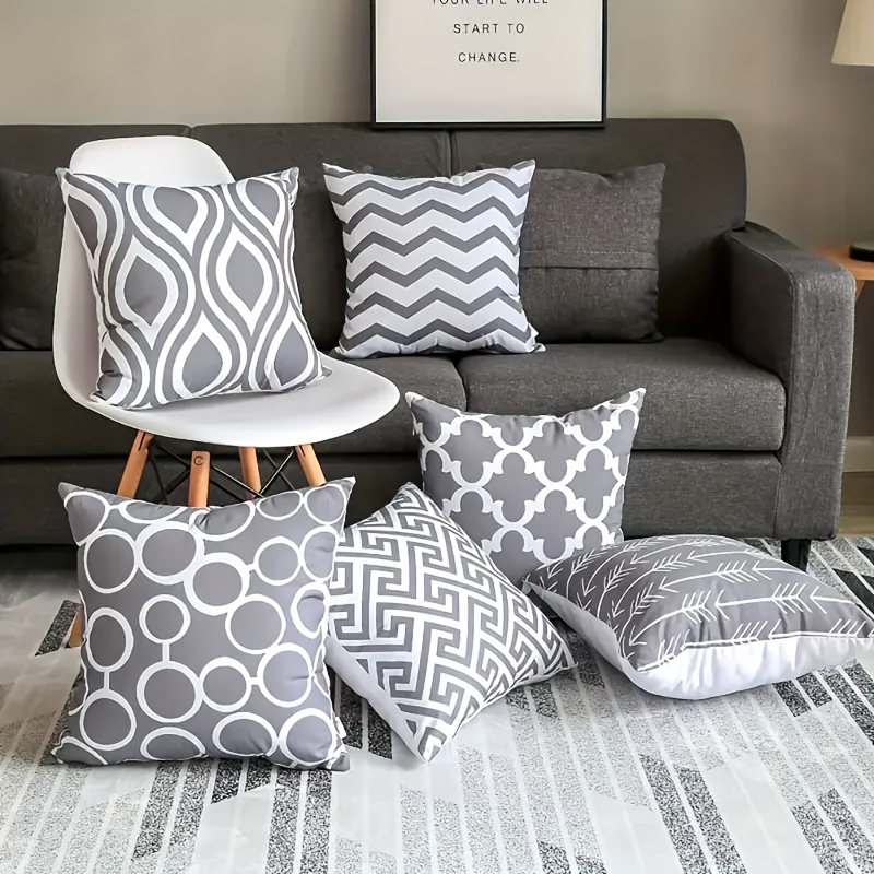 TEMU Lot de 6 housses de coussin à géométriques élégants, incluant , chevron, pointe d'arrière et . Lavable en machine, 100% polyester avec fermeture