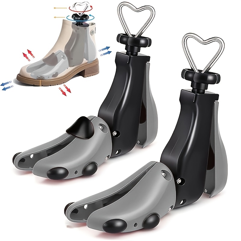 2 piezas (1 estirador de zapatos + 1 calzador) Unisex, ajustables, de plástico, adecuados para varios tipos de zapatos: zapatos de cuero, zapatillas altas y bajas