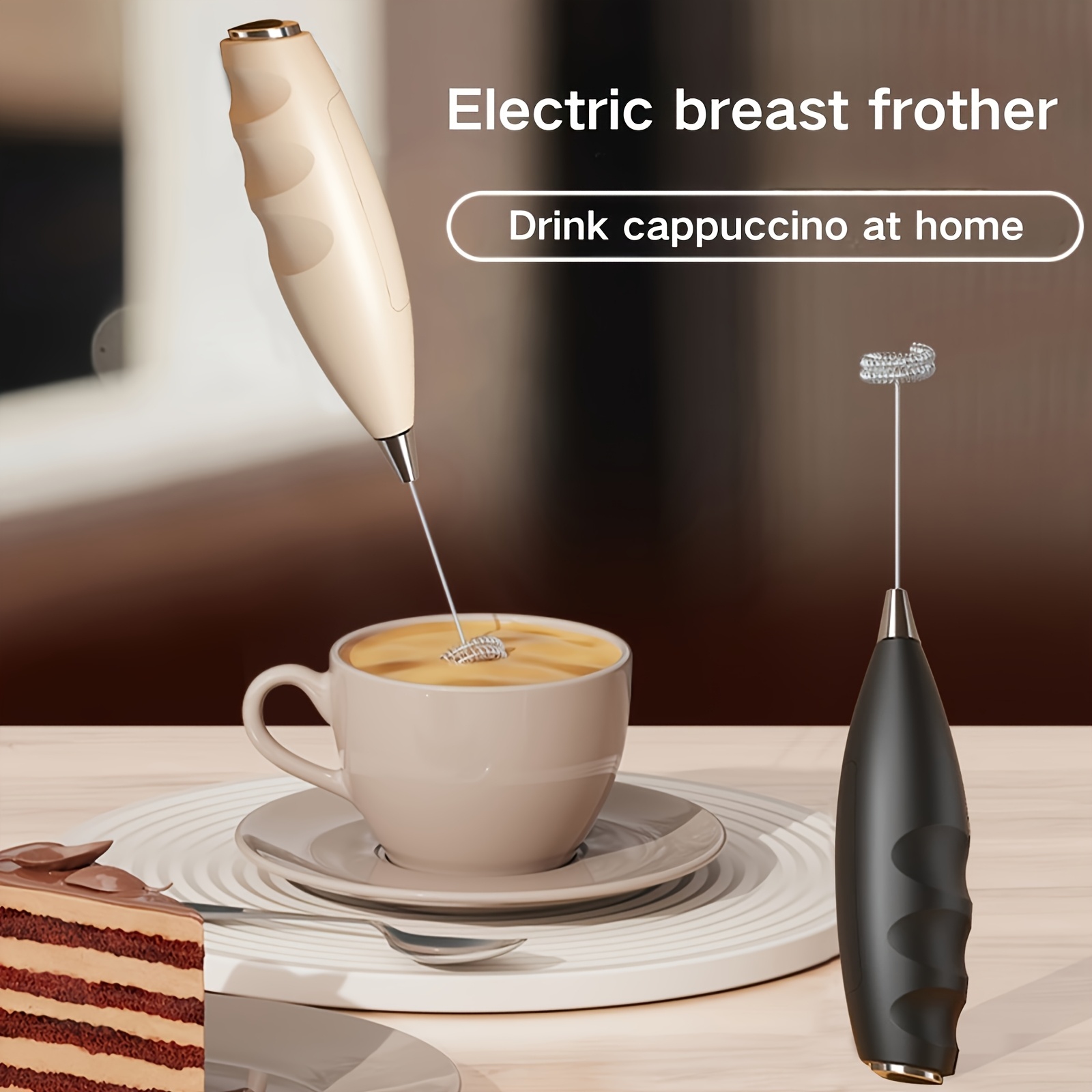 2025 New Stylish Multifunctional Handheld Electric Mixer - Battery-Powered (Battery Not Included) 1W Dual-Head Frother & Beater for Cappuccino, Matcha, Eggs, Latte - Ergonomic Kitchen Gadget with 3 Colors (Black/Beige/White), Small Mixer for Coffee, Dairy Whipping, Sleek Design, Metallic Accents