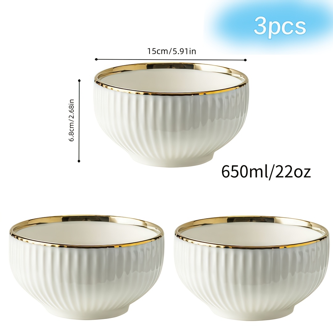 2/3pcs Ceramic Round Rice Bowl, Salad Bowl, Fruit Bowl With Design, Stylish Set, Suitable For Home , Holiday Gift