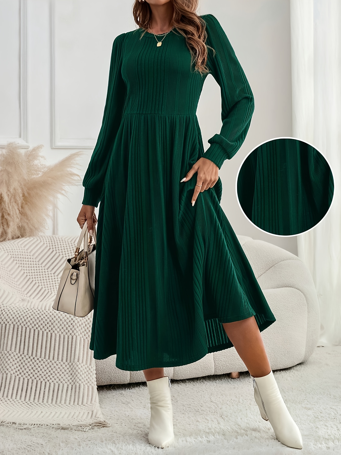 fitted lace wedding dress Women Solid Dark Green Round Neck Cut-Out Crepe Thigh-High Slit Fit & Flare  Maxi Dress main image 0