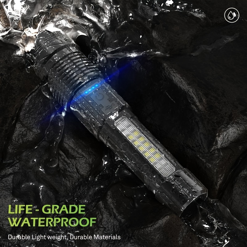 flashlights high lumens rechargeable led flashlight battery powered with 7 light modes cob side light usb c waterproof zoomable powerful handheld flash lights details 3