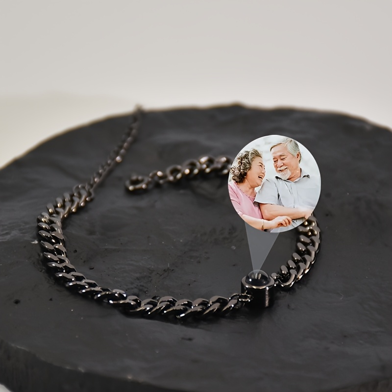 TEMU [] Custom Photo Cuban Chain Bracelet - Elegant Stainless Steel, Personalized With Your Picture, Ideal For Valentine's, Christmas, Graduation,