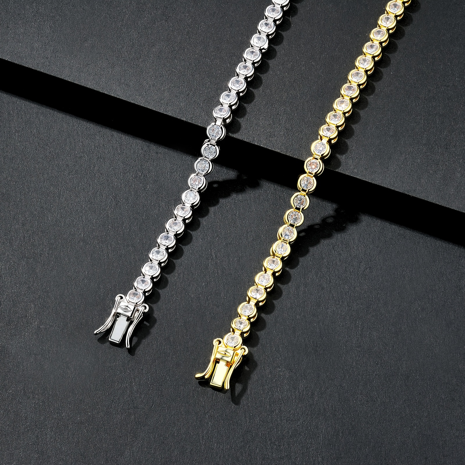 Hip-Hop Round-Edged Bracelet with Cubic Zirconia, Stackable