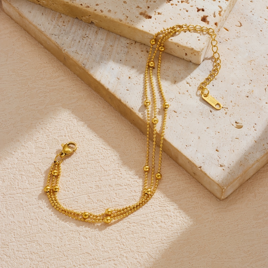 Korean-Style Vintage Multi-Layer Gold-Plated Bead Chain Bracelet