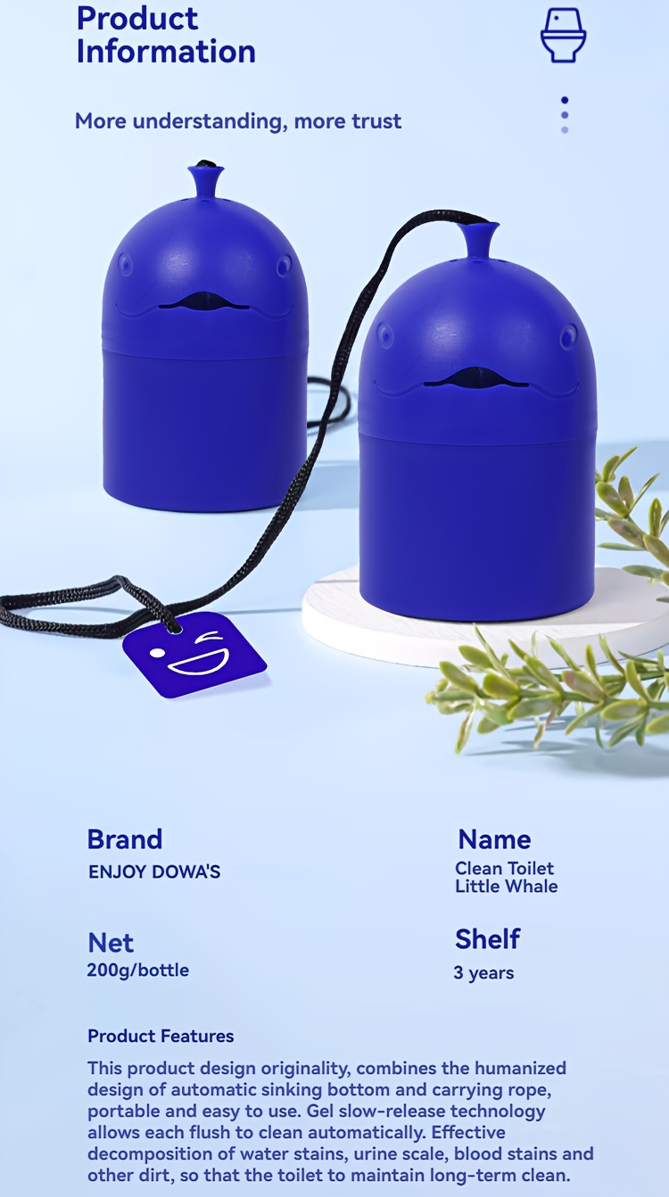 Whale-shaped Automatic Toilet Cleaner Gel with Rope Handle and Slow-release Tech for Auto-cleaning and Freshness, for Home Bathroom Use