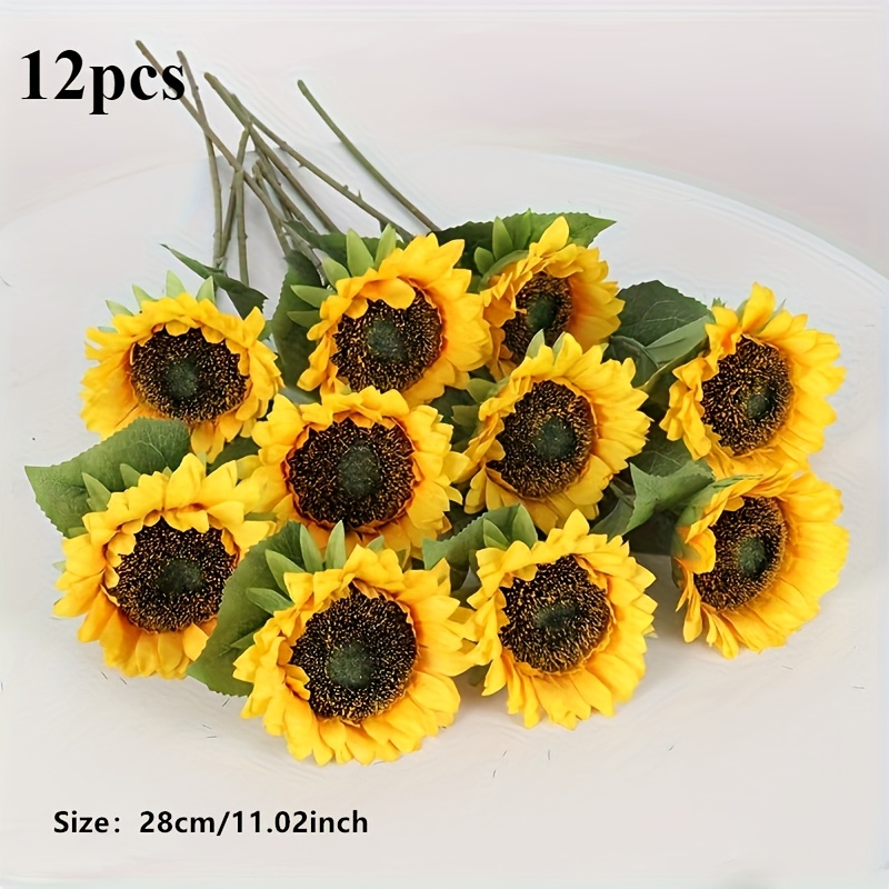 Image of 12 Bundles Sunflowers Artificial Flowers With Long Stem, 11.37 Inches Fake Sunflowers Bulk Decoration For Wedding Home Birthday Party Outdoor Indoor Decor, Spring Summer Decor, 's Day Decor, Decor