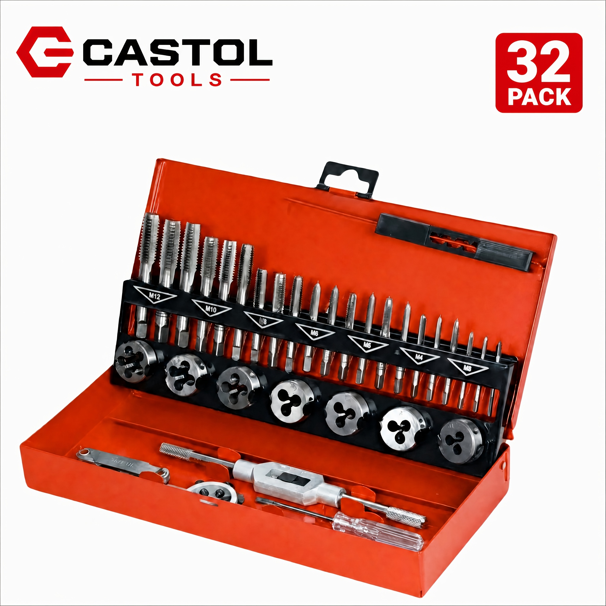 32pcs Metric Thread Tapping Set With Wrench - M3-m12 Sizes, High-quality, Diy And Repair Threading Tools, Includes Screwdriver And Thread Gauge, Metric Tapping Kit,, Tapping Tools
