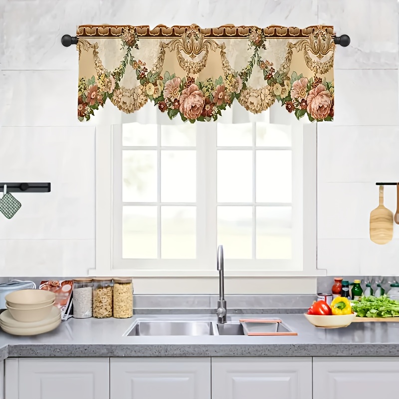 

1pc Style Polyester Short Curtain Valance - Universal Decorative Hanging Valance With Aesthetic For Dining Room, Kitchen, And Living Room - No Feather, No Power Needed