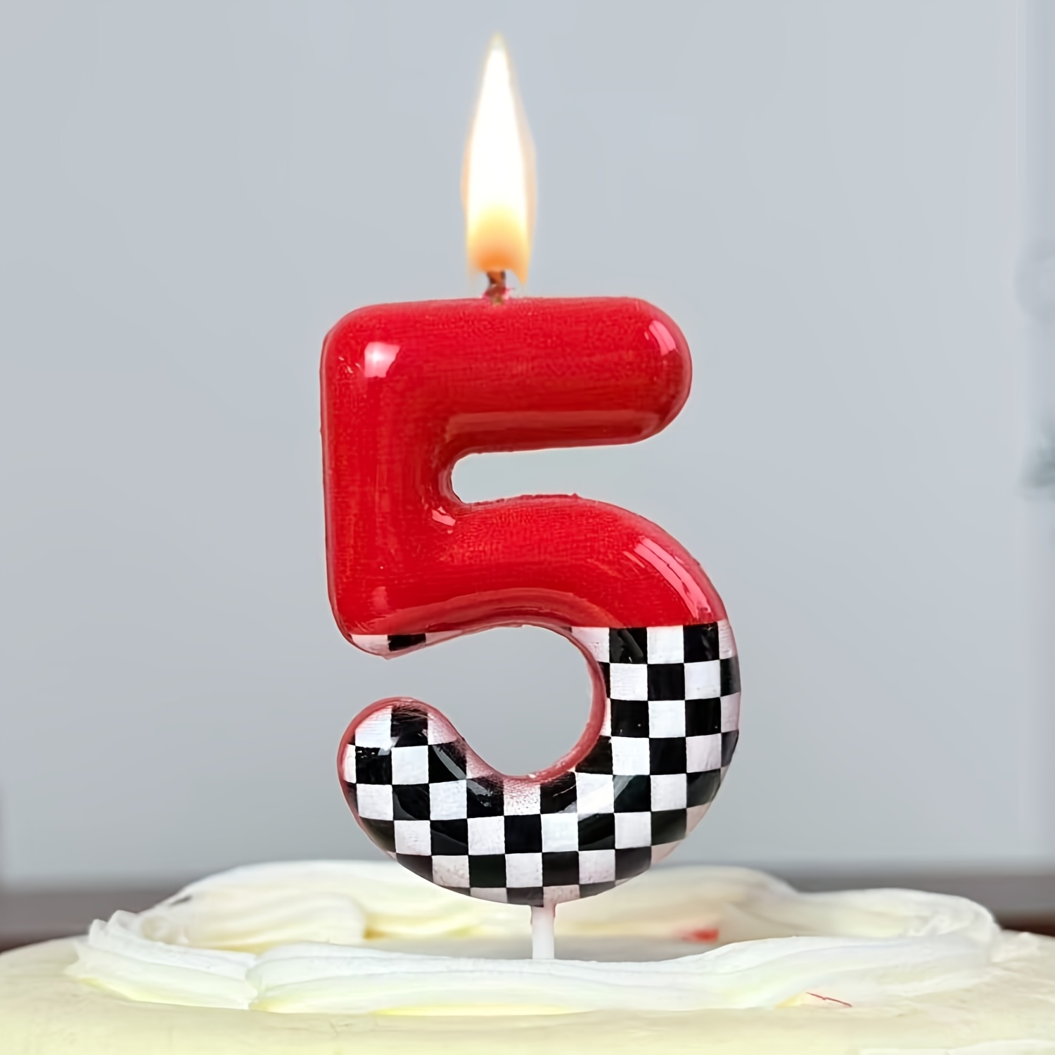 Image of 1pc, Racing Car Birthday, Red Black White Checkered Candles, Number Candle, The 0 To 9, Race Car Theme Cake Topper, For Birthday Parties, -themed Events, Anniversary Celebrations